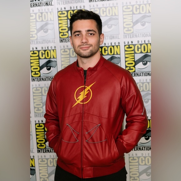 Justice League Limited Edition by Hot Topic Red Faux Leather Jacket Men’s Sz Lg. - Picture 1 of 16